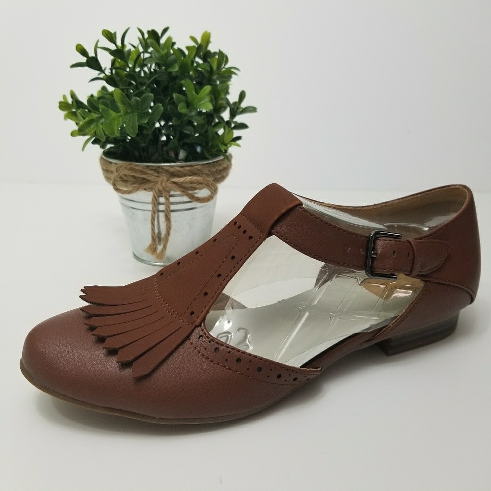Naturalizer "Lia" Mary Janes Brown Dress Flats - Picture 3 of 8
